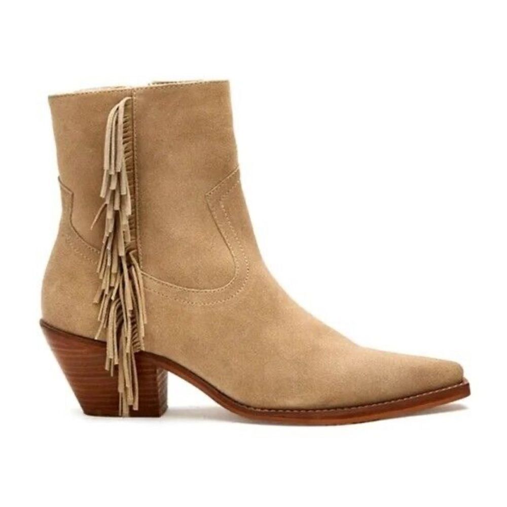 Coconut by Matisse Camel Brown Fringe Suede Ankle Boots(Size 8)